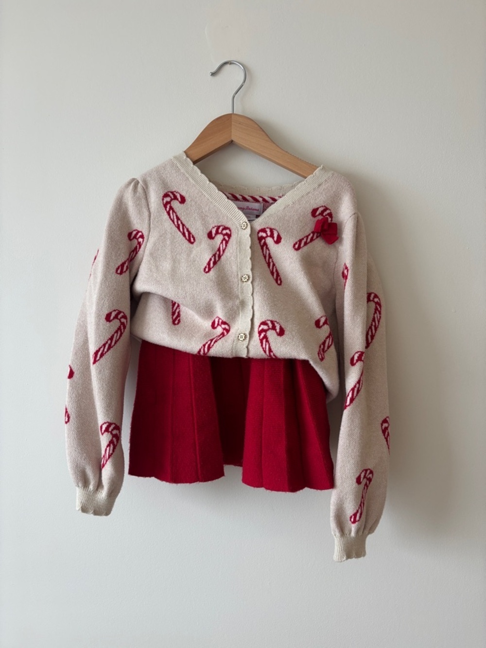 Tommy Bahama Cream and Red Candy Cane Cardigan and matching red skirt